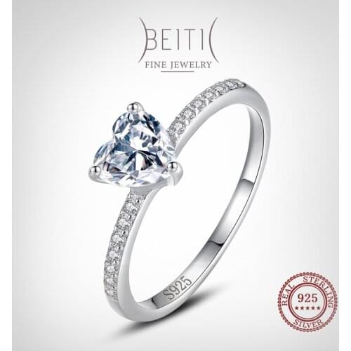 Beitil Sparkling Clear Zircon 100% 925 Sterling Silver Heart Finger Rings For Women Wedding Engagement Fine Female Jewelry