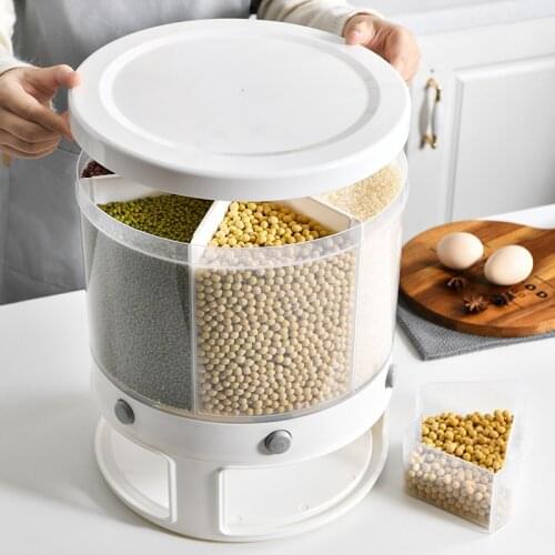 Food Storage Box Rotatable Multi-functional Dividing Rice Bucket Household 10kg Insect And Moisture Proof Grains Organizer WF