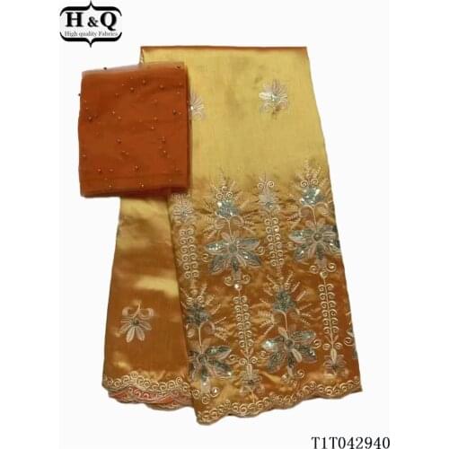 H&Q 5 yards african george satin lace fabric matching 2 yards french chiffon laces embroiedred fabrics one set for sewing GL0521