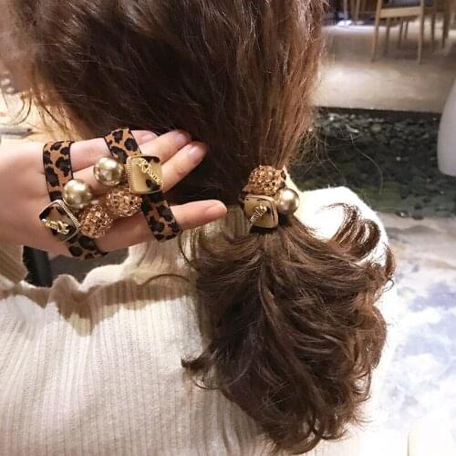 Leopard Hair Ropes Elastic Hair Bands Korea Hair Accessories Women Crystal Head Ties Rubber Band For Girls Handmade Scrunchies