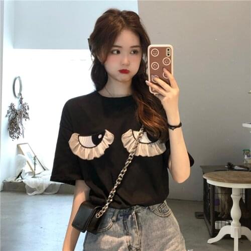 Summer Korean New Cartoon Embroidered Funny Loose Short Sleeve T-shirt
