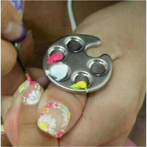 1pc Mini Nail Art Metal Finger Ring paint draw dish glue Plate Palette Mixing Acrylic gel polish Painting Drawing color