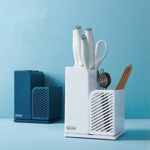 Multi-Function Utensil Holder Knife Block Flatware Storage Box Spoon Fork Kitchen Accessories Organizer Rack With Drainer Tray K