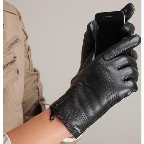 Men Leather Gloves Wrist Solid Male Leather Gloves Fashion Mens sheepskin Driving Winter Warm Gloves Mittens Free Shipping