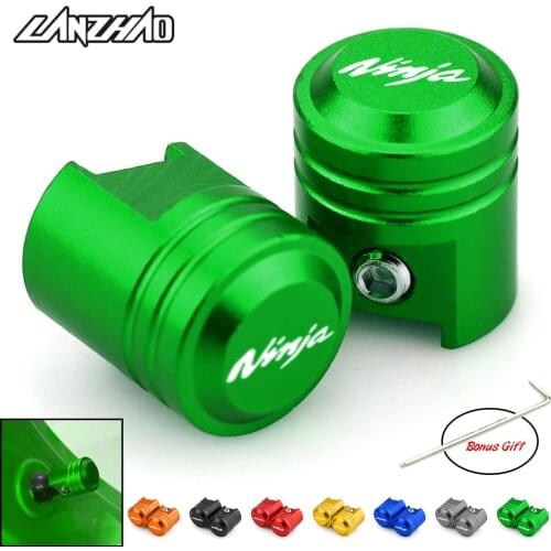 NINJA Motorcycle Tire Valve Air Port Stem Cover Cap Plug CNC Aluminum Accessories B for Kawasaki Ninja 250 300 400 650 2010-2019