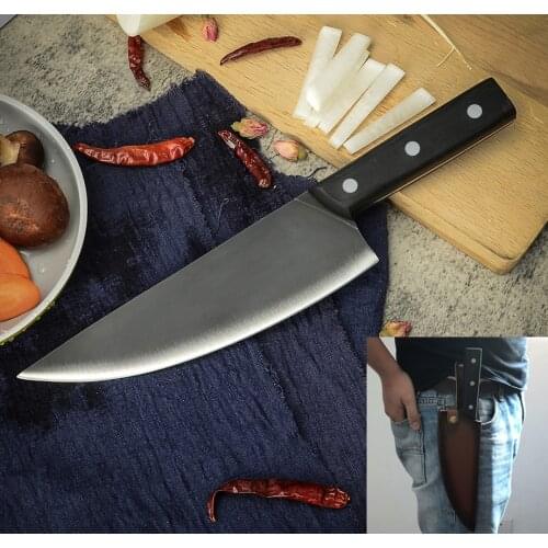 XYj Chopping Stainless Steel 8 inch Serbian Butcher Survival Hunting Knife Sheath Leather Meat Fish Cooking Tools Accessory