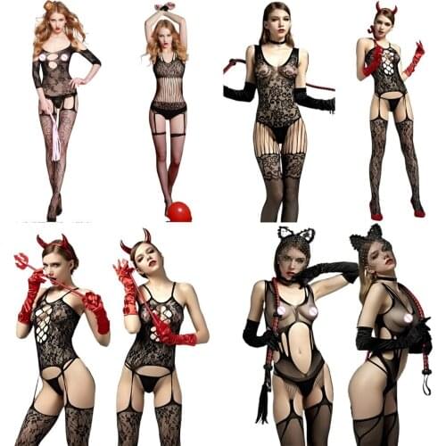 See Through Catsuit Sex Crotchless Jumpsuit Sexi Women Mesh Sexy Lingerie Erotic Underwear Ladies Garter Transparent Bodysuit