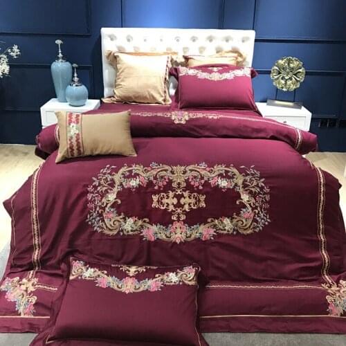100% Egyptian Cotton Luxury Royal Bedding set Embroidered Queen King Size Duvet Cover Bed linen set Decorative Pillowcase purple