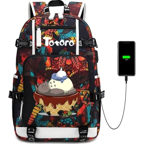 Backpack Anime My Neighbor Totoro Oxford USB Charging School Bag Shoulder Bag Mochila Travel Bag Student Laptop Bag Rucksack