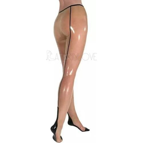 Sexy Womens Transparent Latex Leggings Skinny Rubber Trousers Plus Size with Black Trim