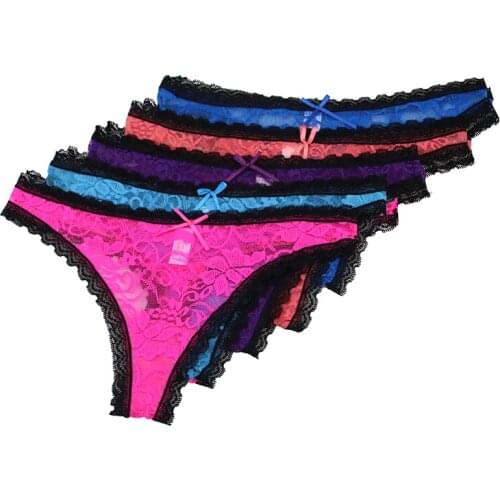 5Pieces / Set Thongs Women Lace Thongs Sexy G-string Transparent Women G-string Double Cotton Crotch Women Underwear
