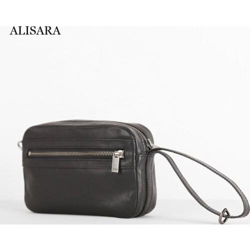 Alisara Men Small Satchels Bag First Layer Cow Leather High Quality Male Storage Messenger Crossbody Pack Casual Clutch Hand Bag