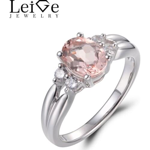 Leige Jewelry Natural Pink Morganite Engagement Rings Oval Cut Pink Gemstone 925 Sterling Silver Romantic Wedding Gifts for Her