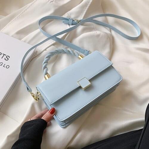 Rope Handle Pu Leather Crossbody Bags with Short Handles for Women 2021 Fashion Luxury Trendy Female Shoulder Handbags Blue