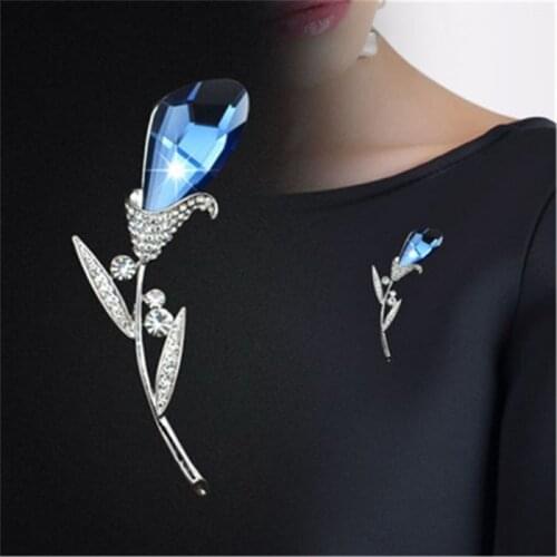 Tulip Flower Brooch Pin Crystal Brooches For Woman Elegant Korean Wedding Party Jewelry Clothes Accessories New Arrivals