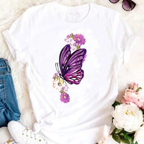 Women Summer Butterfly Flower Watercolor 2021 Trend Cartoon Female Tshirts Fashion Clothes Graphic T Top Lady Print Tee T-Shirt