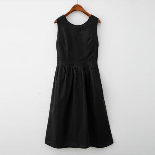 2021 Women Casual Sleeveless Strap Linen Mid-calf Dress Summer striped Female Sundress Vestido