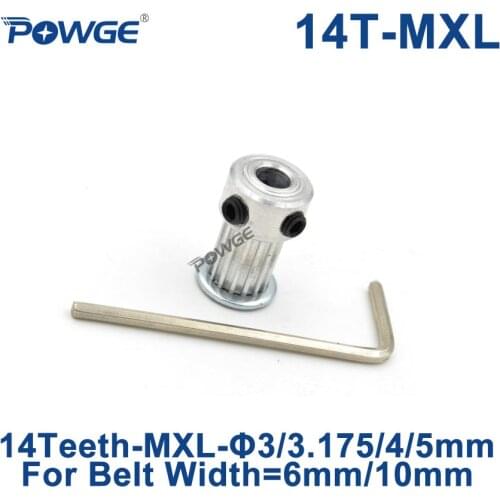 POWGE Inch Trapezoid 14 Teeth MXL Timing pulley Bore 3/3.175/4/5mm for width 6/10mm MXL Synchronous Belt gear wheel 14teeth 14T