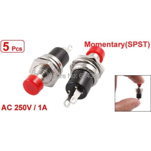 1 Pack ( 5 Pcs / Lots ) x AC 250V 1A Red Round Momentary Push Button Switch 2 Pin SPST OFF/(ON) NO N/O Normally Open