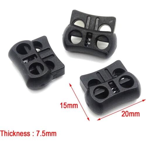 10pcs/pack 2 Holes Cord Lock Toggle Stopper Plastic toggle clip Buckle Cord Buckle Backpack accessories Black 15mm*20mm*7.5mm
