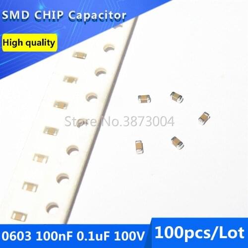 100pcs 0603 100nF 0.1uF 100V X7R SMD Chip Capacitor