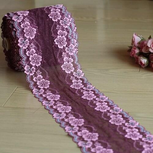 16cm wide 2 yds/lot,Purple + blue + pink Handmade Hair Decoration Wide Elastic Stretch Lace Trim wedding dress skirt lace trim