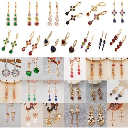 30 Pairs/Lot Trendy Gold Plated Copper Dangler Drop Heart Earrings For Women Girls Fashion Jewelry Accessories Birthday Wedding