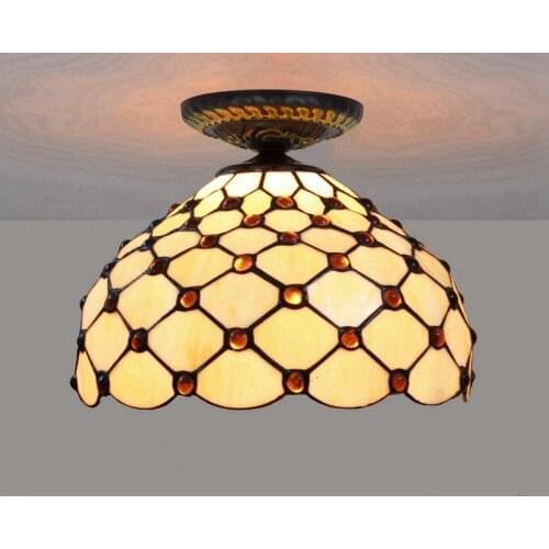 30cm European-Style Brown Beads Tiffany Colored Glass Restaurant Bedroom Corridor Corridor Bathroom Glass Ceiling Lamp