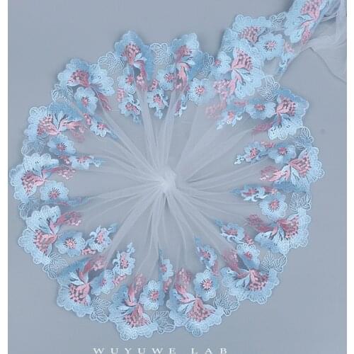 5yards 20cm Blue White Lace Trim DIY Doll Clothing Accessories Wedding Floral Embroidery Sewing Lace Fabrics Curtains Sofa