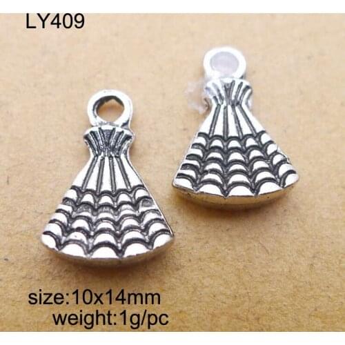 Newest 50 Pieces/Lot 10x14m Antique Silver Plated Alloy Skirt Charm For Jewelry Making