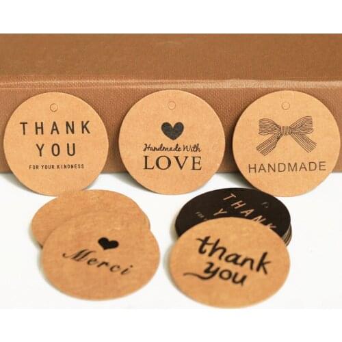 500pcs Round Kraft Gift Tag Thank You Handmade Wedding Party Gift Box Decor Packaging Hang Tags DIY Craft Price Garment Tags