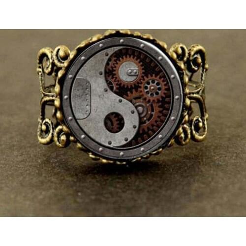 Alice in Wonderland Clock Watch yinyan bronze Steampunk Ring gift mens women chain antique vintage Wedding