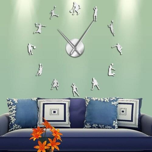 Basketball Players DIY Large Wall Clock Basketball Slam Dunk Kid Fans Room Wall Decor Watch Gifts Suitable for Office Bedroom