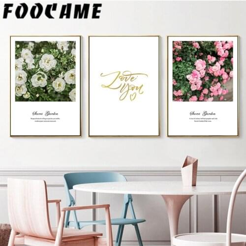 FOOCAME Pink Rose Flower Secret Garden Nordic Poster Wall Art Canvas Painting Print Living Room Modern Home Decoration Pictures