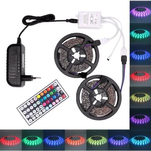 10 20m DC 12V SMD3528 RGB 44-key remote Colorful LED Light Strip Waterproof LED Light Ribbon Tape for TV Living Room Decoration