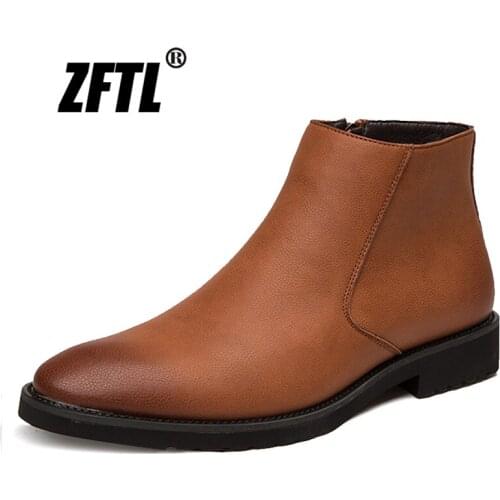 ZFTL mens ankle boots large size man Chelsea slip-on boots male Heighten Boots British Martins boots male leather ankle boots