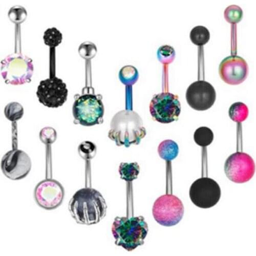 JINGLANG European And American 14-piece Set Belly Button Nail Glitter Fashion Soft Ceramic Ball New Piercing Jewelry Set