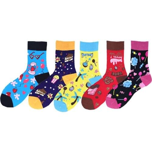 New womens cotton socks in tube cotton womens socks wild personality creative cake coconut tree color socks wholesale