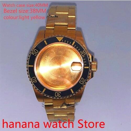 Suitable for NH35 36 Mingzhu2813 Miyata automatic winding 40mm sealed back gold box series, with rotating bezel light yellow