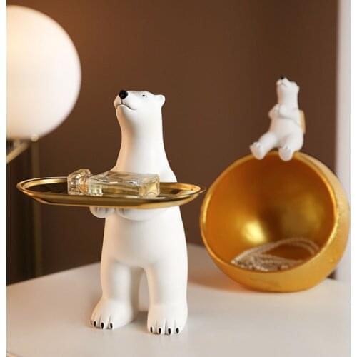 Polar Bear Trays Decorative Fruits Basket Storage Tray Animal Resins Jewelry Dish Cosmetic Containers Home Decoration Modern