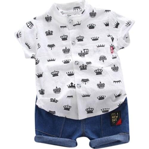 Hot Summer Toddler Baby Boy Clothes Cute Crown Print Shirt Tops Short Pants 2Pcs Outfits Sunsuit Boy Clothes