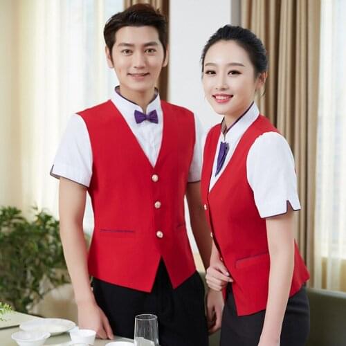 Hotel Workwear Summer KTV Staff Female Vest Uniform Hotpot Shop Cashier Catering Cafe Restaurant Waiter Overalls Jacket H2404