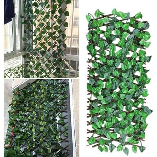 Adjustable Retractable Fence Artificial Green Leaf Vine Outdoor Garden Decoration Privacy Expanding Woode Fences Panel 10 PCS