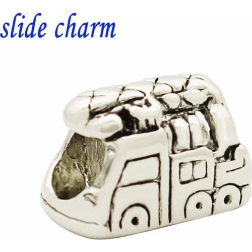 Slide charm Free shipping New Fashion black and white European small car travel accessories charm beads fit Pandora bracelet