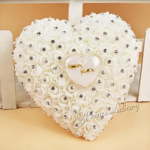 Wedding Favors Hang Ring Pillow With Transprent Box Heart Design with Rhinestone And Pearl decor Wedding Ring Cushion Decoration