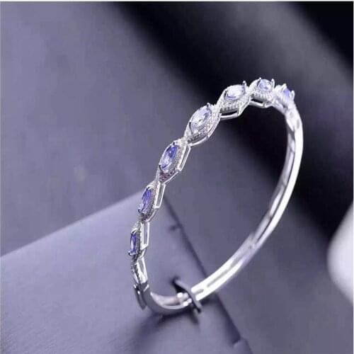 Tanzanite Bangle Free shipping Natural and real Tanzanite Bracelets 925 sterling silver Fine jewelry gems 3*5mm 7pcs