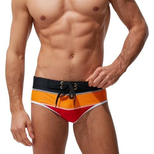 Sexy Man Stripe Briefs Beachwear Thongs Low Waist Swimwear Male Trunks Men Lingerie Comfortable Mens Bandage Gradient Shorts