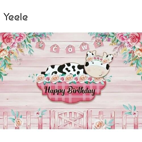 Yeele Photocall Birthday Party Decor Backdrop Wood Plank Flowers Cow Baby Shower Background Photos For Photography Studio Shoots