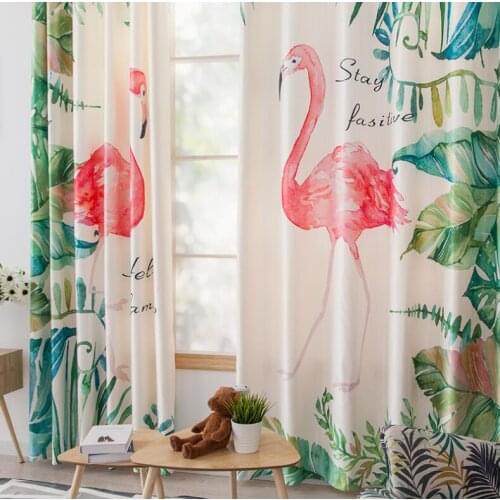 Ins Nordic Digital Printed 3d cartoon flamingo Curtains For Bedroom Window Decoration Modern Style plant Pattern Window Curtain