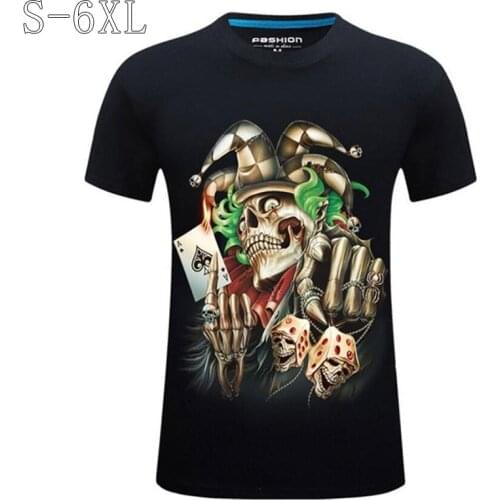 S-6XL Cotton Short Sleeve T Shirt Men Skull Clown Print Funny T Shirts Black Men T Shirt Hip Hop Streetwear Tee Shirt Homme